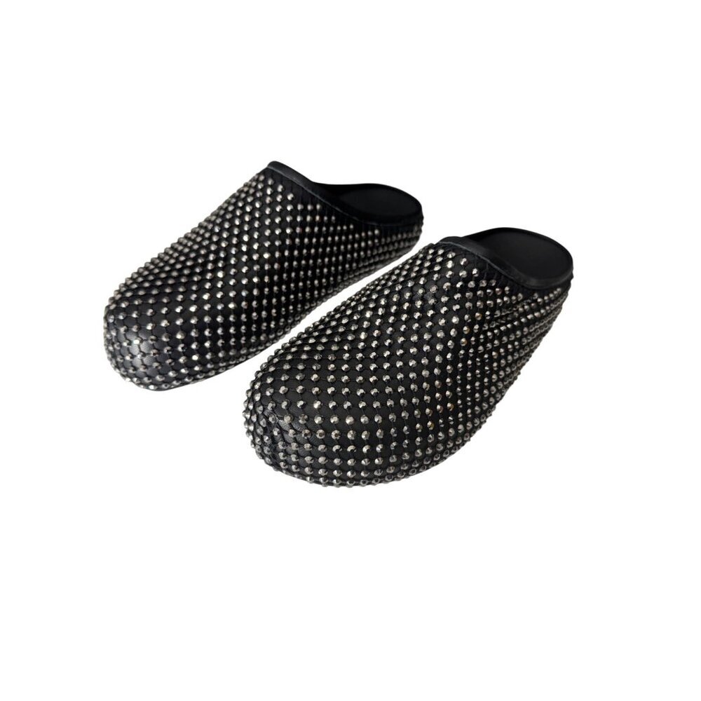 NEW MARNI Fussbett Sabot Black Leather Rhinestone Mules Size 36 US 6 - Picture 3 of 7